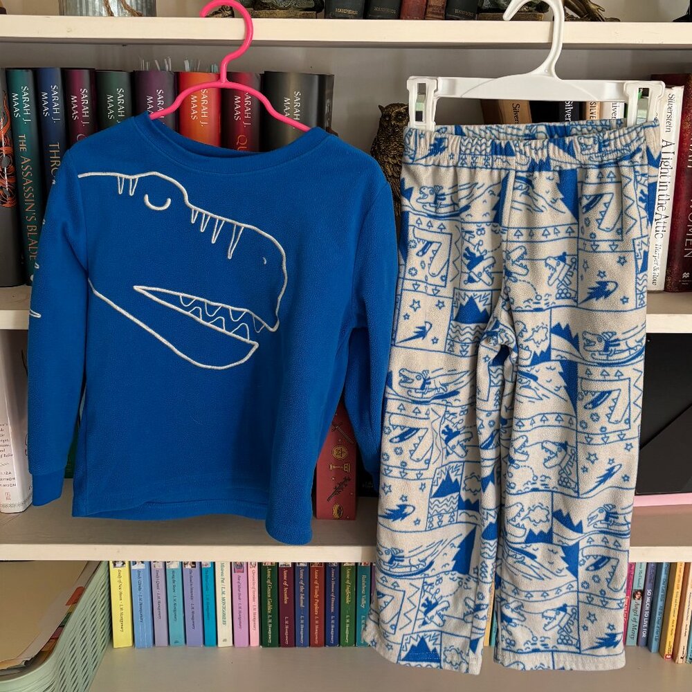 Carter's Fleece Blue/White Dinosaur PJs - Size 5T